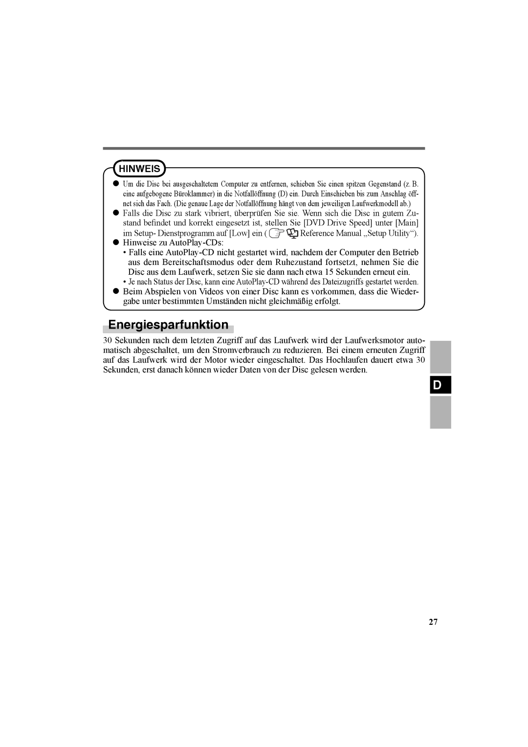 Panasonic CF-VDR301U specifications Energiesparfunktion 