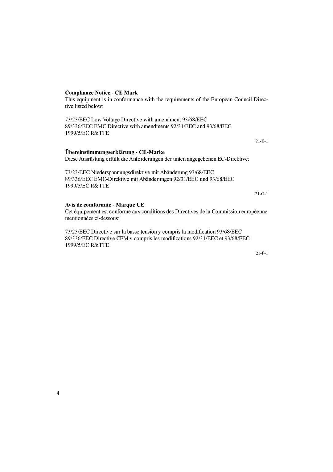 Panasonic CF-VDR301U Compliance Notice CE Mark, Übereinstimmungserklärung CE-Marke, Avis de comformité Marque CE 