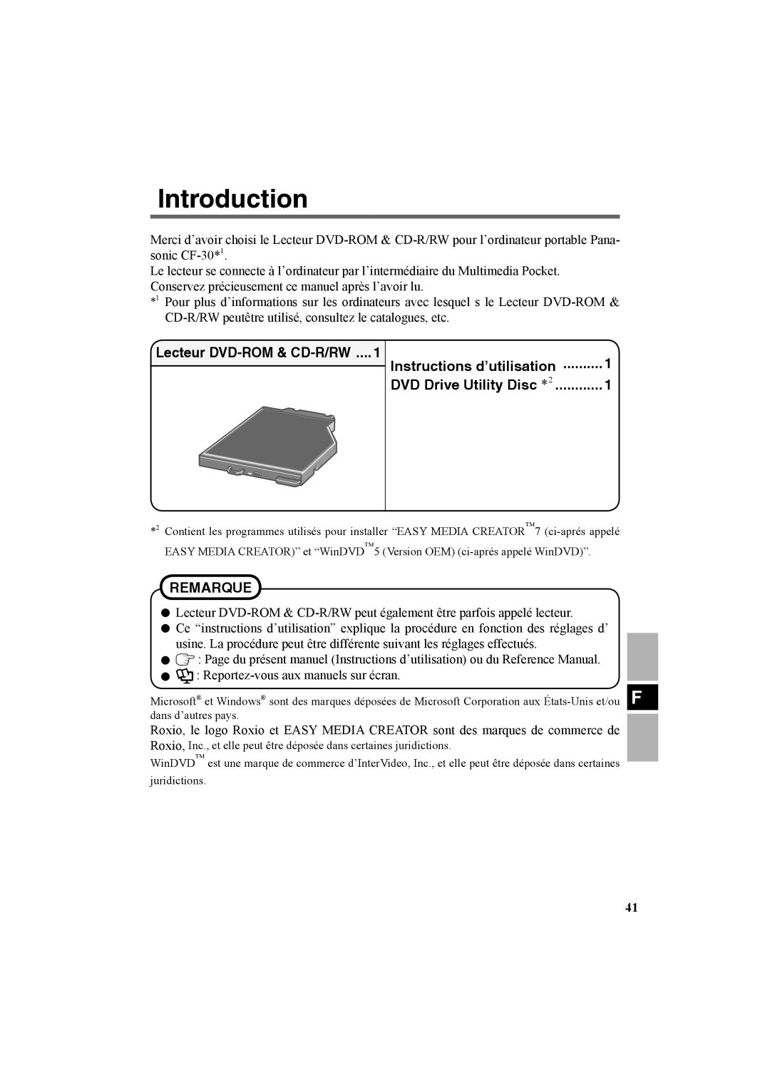 Panasonic CF-VDR301U specifications Remarque 