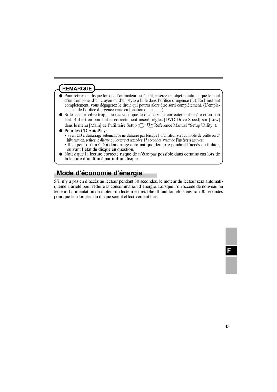 Panasonic CF-VDR301U specifications Mode d’économie d’énergie, Remarque 