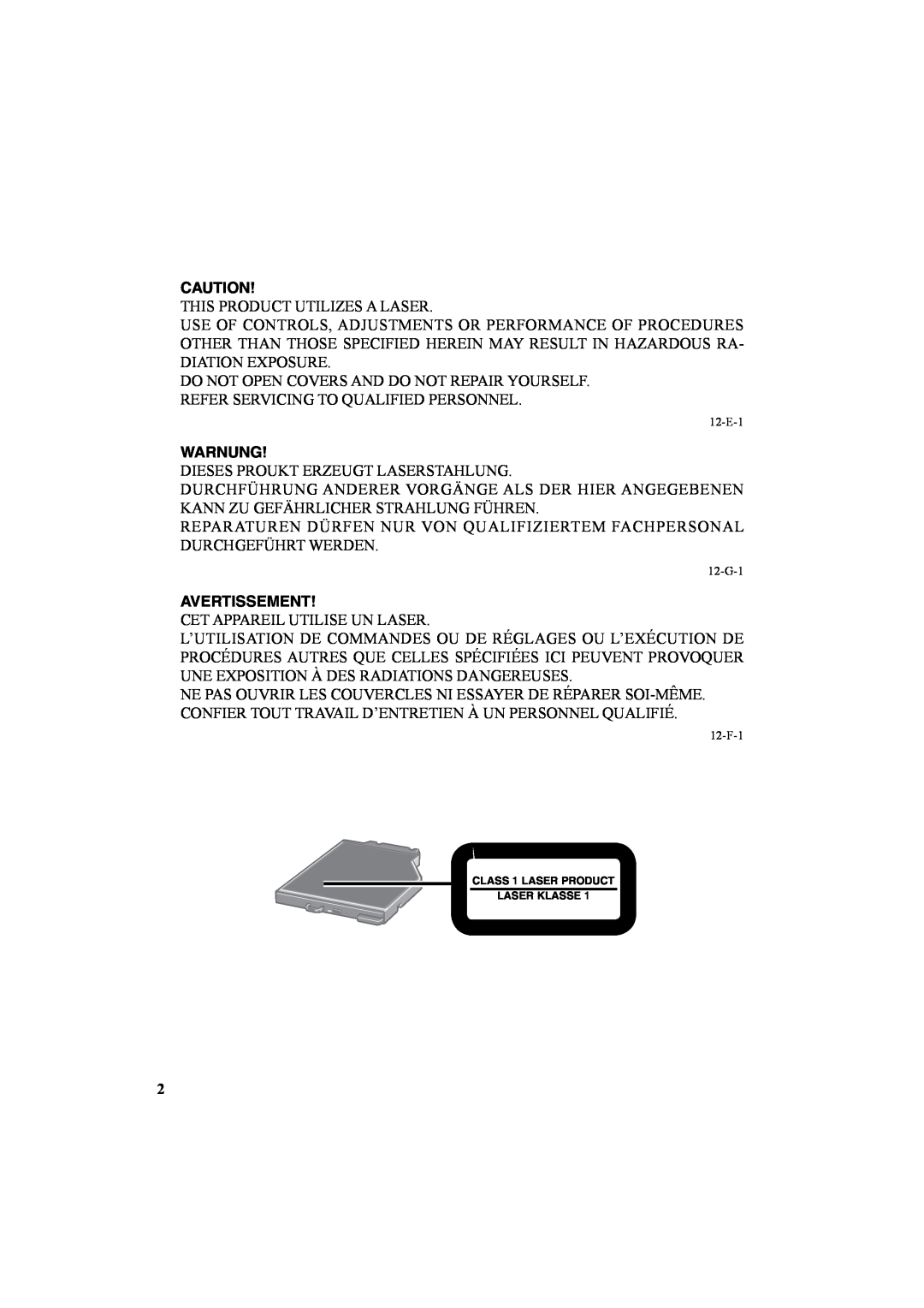 Panasonic CF-VDR301U specifications Warnung, Avertissement 