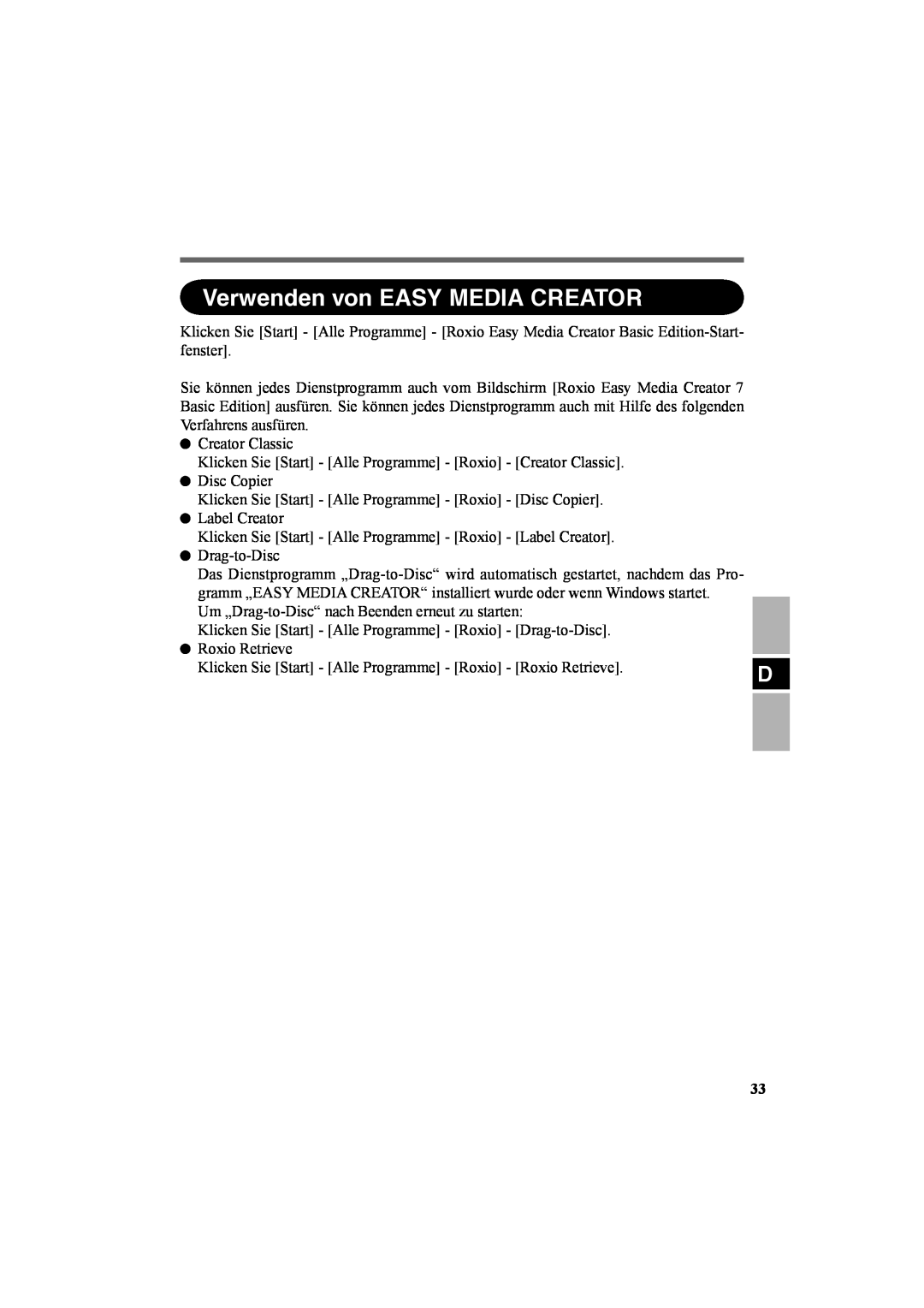 Panasonic CF-VDR301U specifications Verwenden von EASY MEDIA CREATOR 