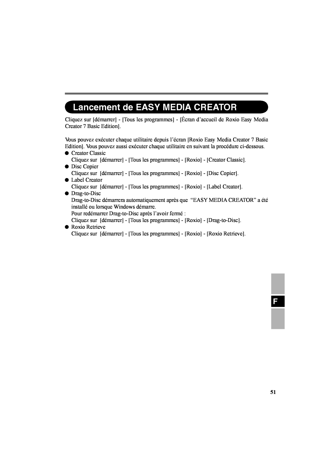 Panasonic CF-VDR301U specifications Lancement de EASY MEDIA CREATOR 