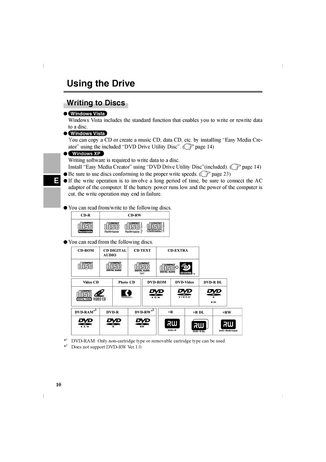 Panasonic CF-VDR302U manual Writing to Discs 