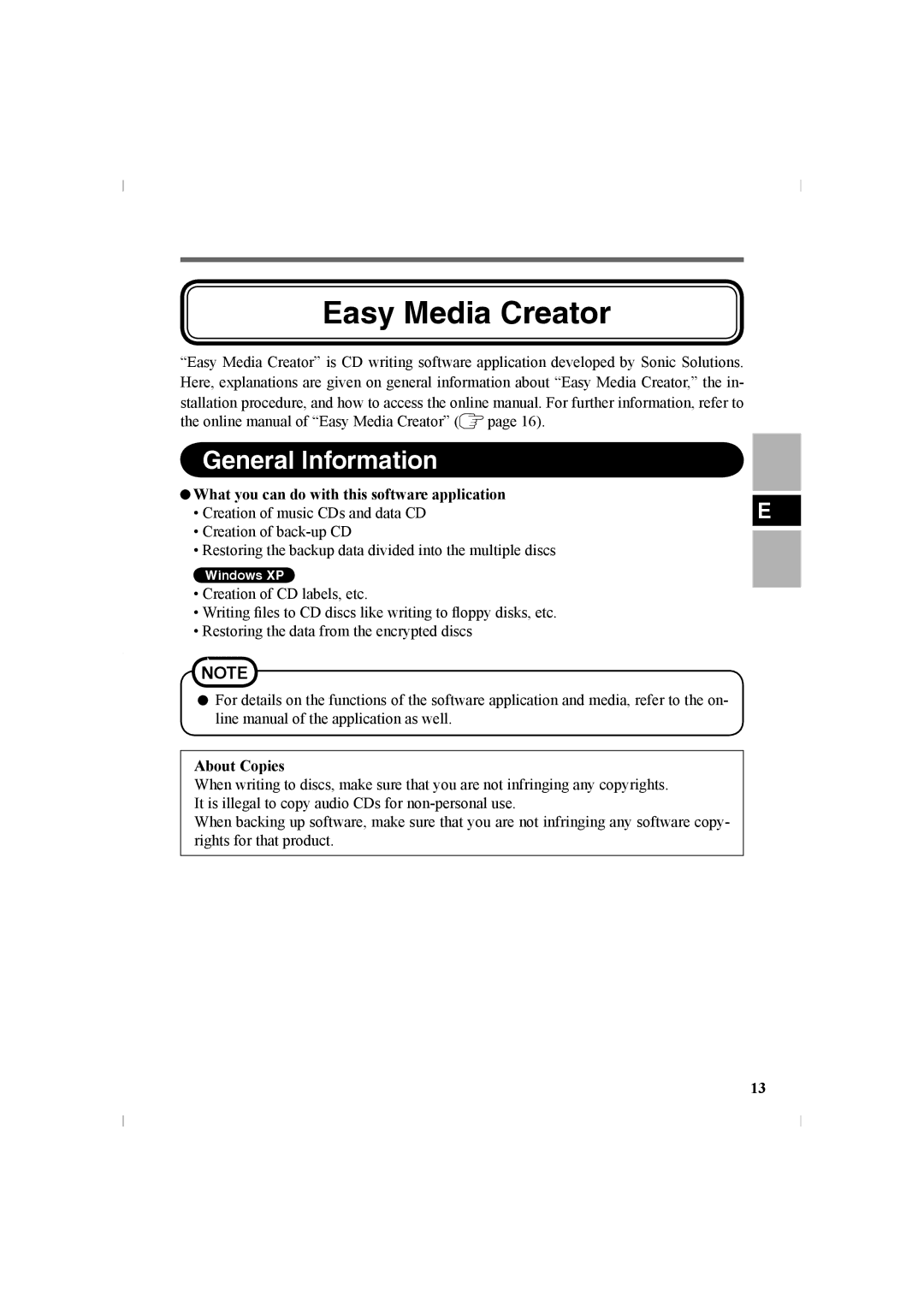 Panasonic CF-VDR302U Easy Media Creator, General Information, What you can do with this software application, About Copies 