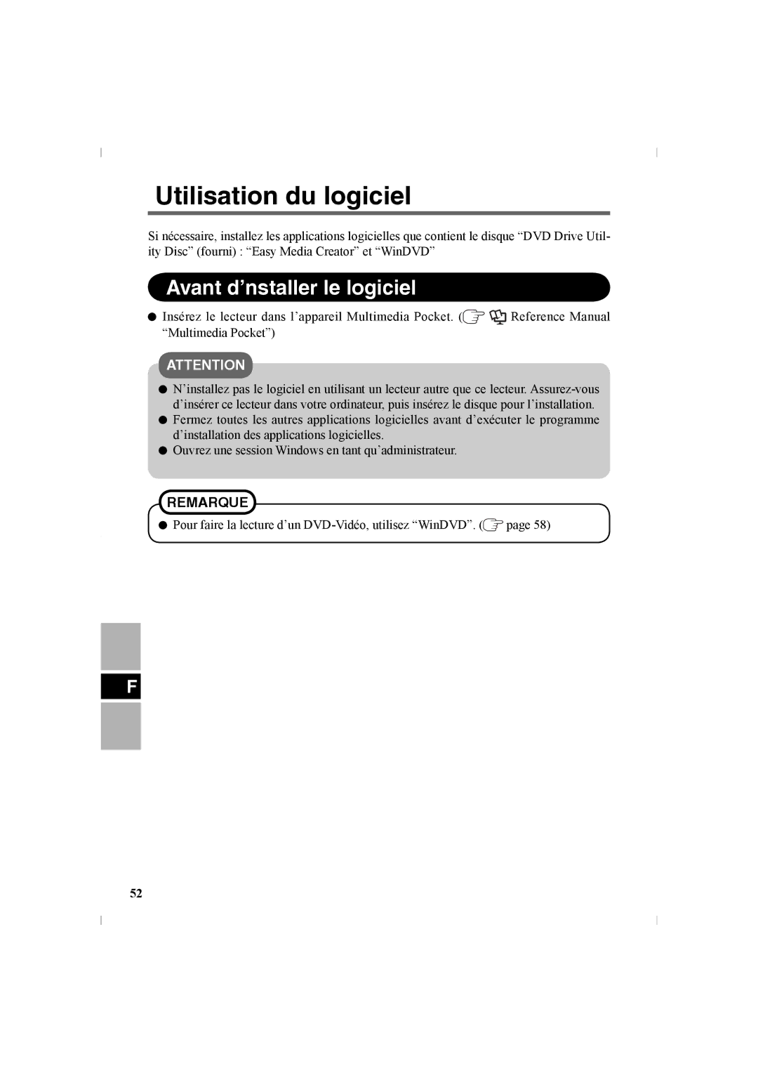 Panasonic CF-VDR302U manual Utilisation du logiciel, Avant d’nstaller le logiciel 