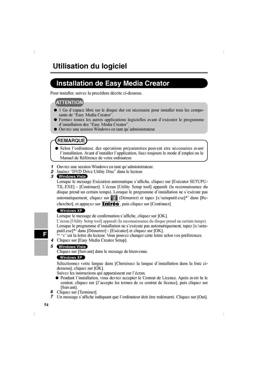 Panasonic CF-VDR302U manual Utilisation du logiciel, Installation de Easy Media Creator 