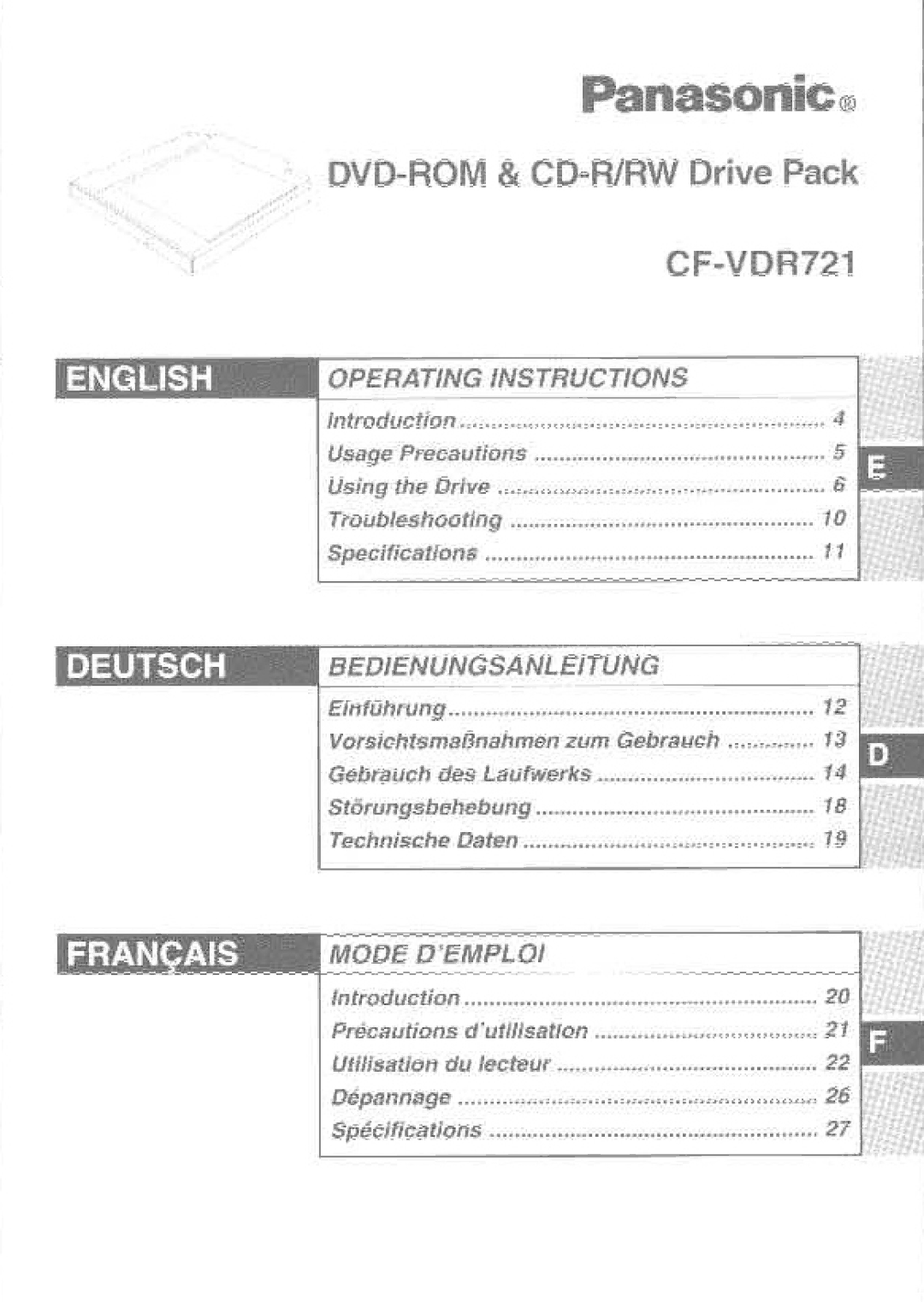 Panasonic CF-VDR721 manual 