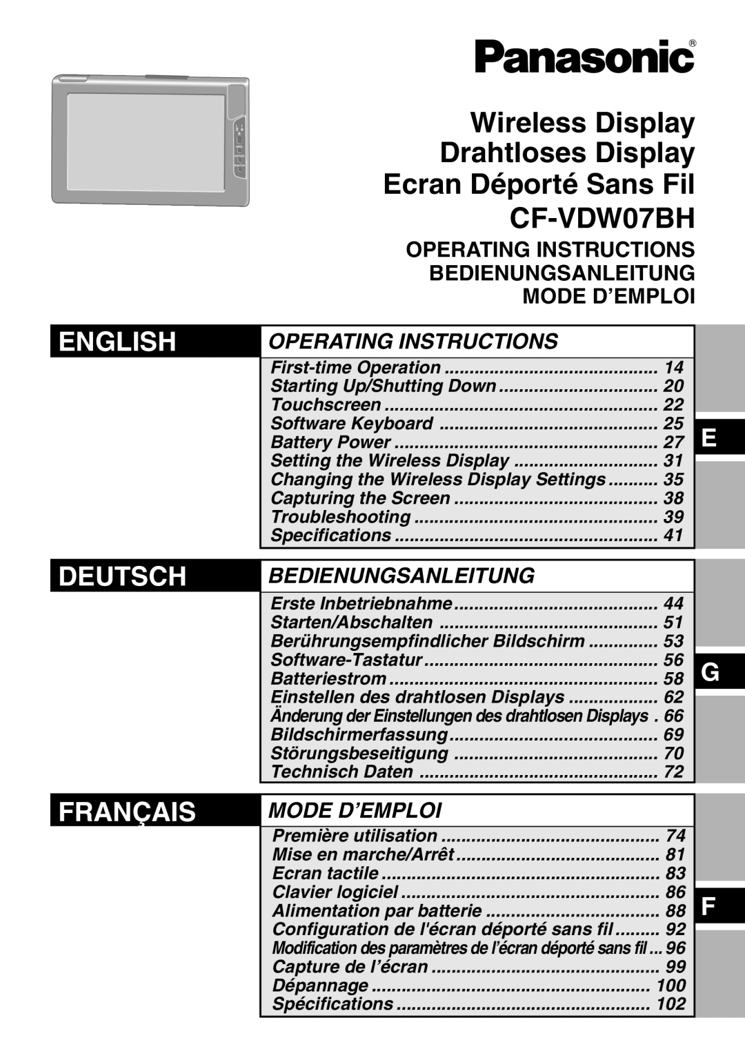 Panasonic CF-VDW07BH specifications 