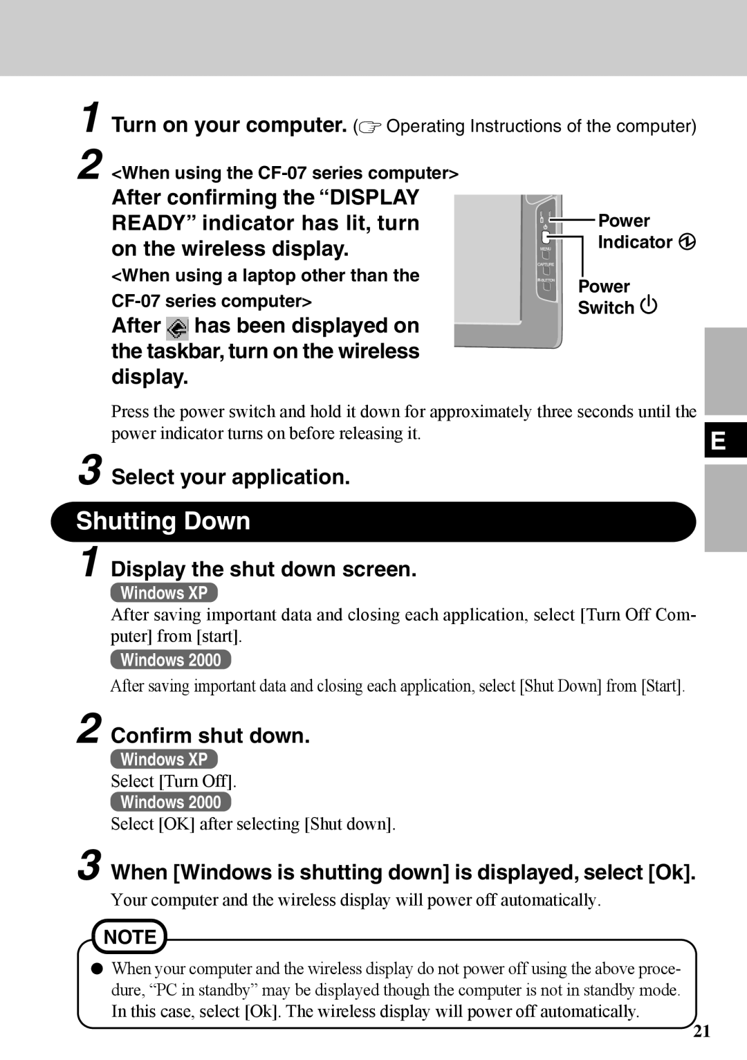 Panasonic CF-VDW07BH specifications Shutting Down, Select your application, Display the shut down screen, Confirm shut down 