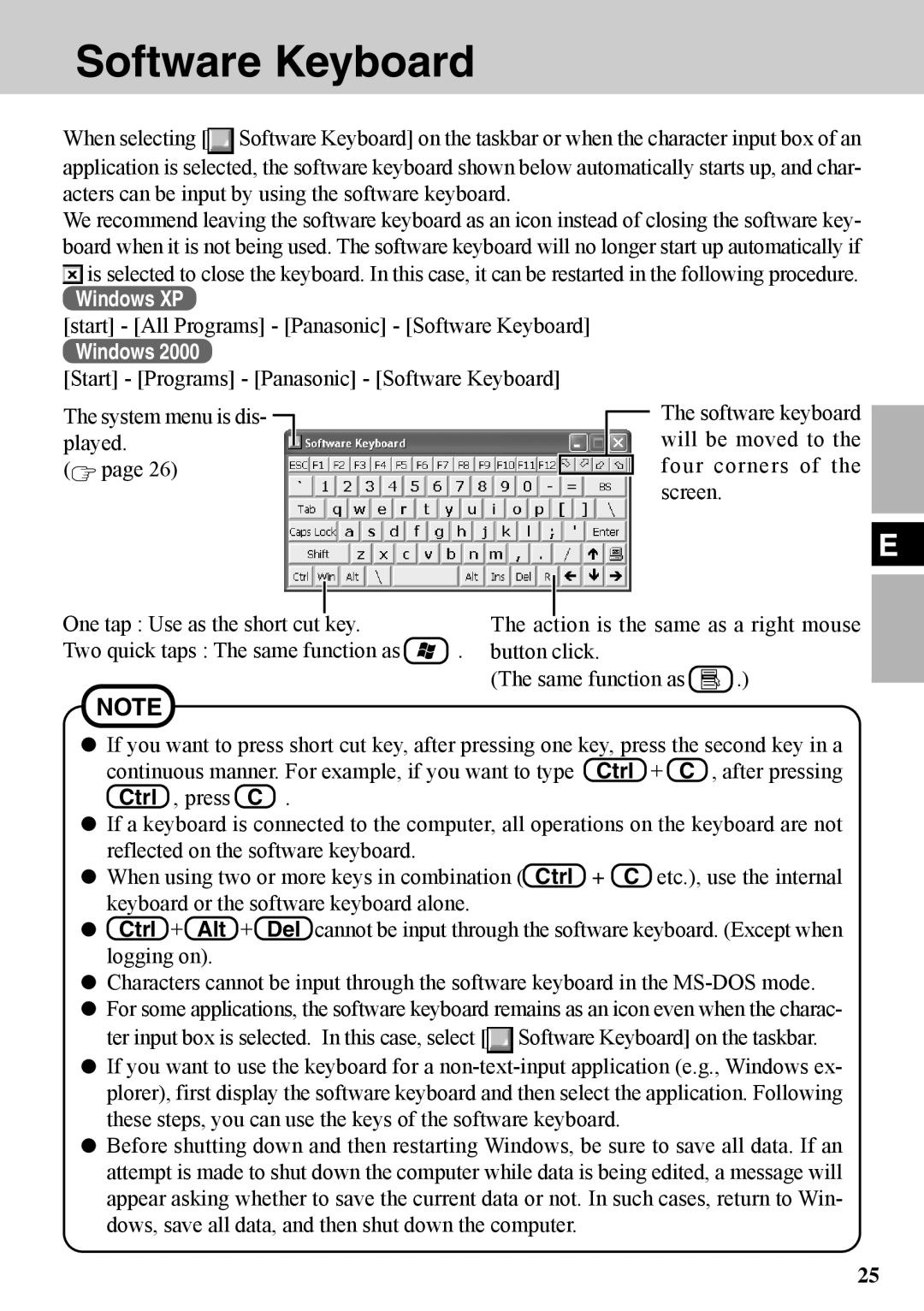 Panasonic CF-VDW07BH specifications Software Keyboard 