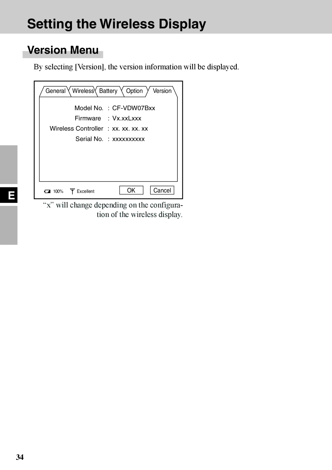 Panasonic CF-VDW07BH specifications Version Menu 