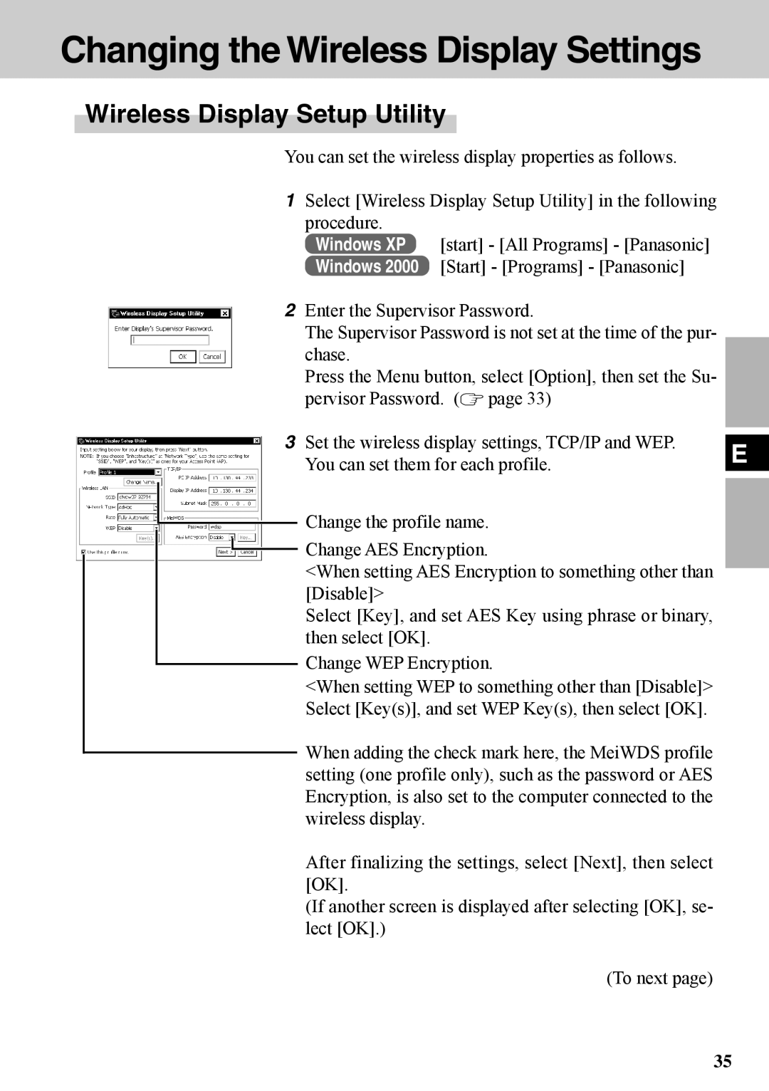 Panasonic CF-VDW07BH specifications Changing the Wireless Display Settings, Wireless Display Setup Utility 