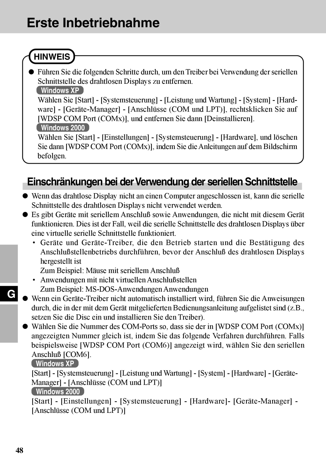 Panasonic CF-VDW07BH specifications Erste Inbetriebnahme 