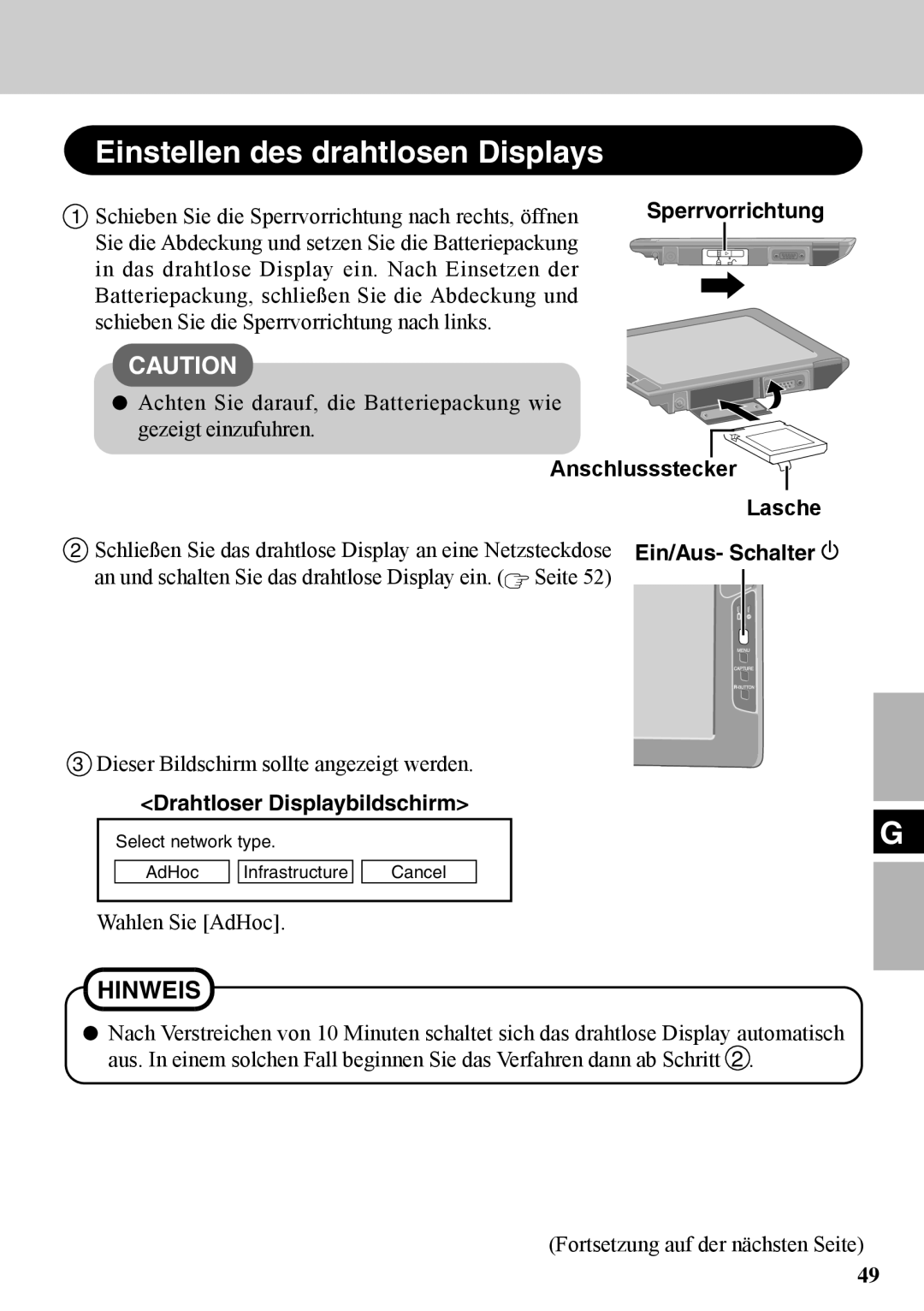 Panasonic CF-VDW07BH specifications Einstellen des drahtlosen Displays, Drahtloser Displaybildschirm 