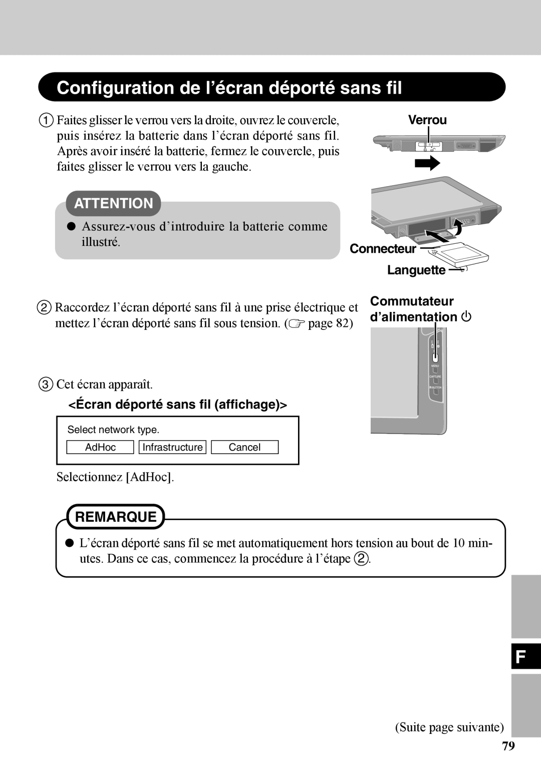 Panasonic CF-VDW07BH Configuration de l’écran déporté sans fil, Connecteur Languette, Écran déporté sans fil affichage 