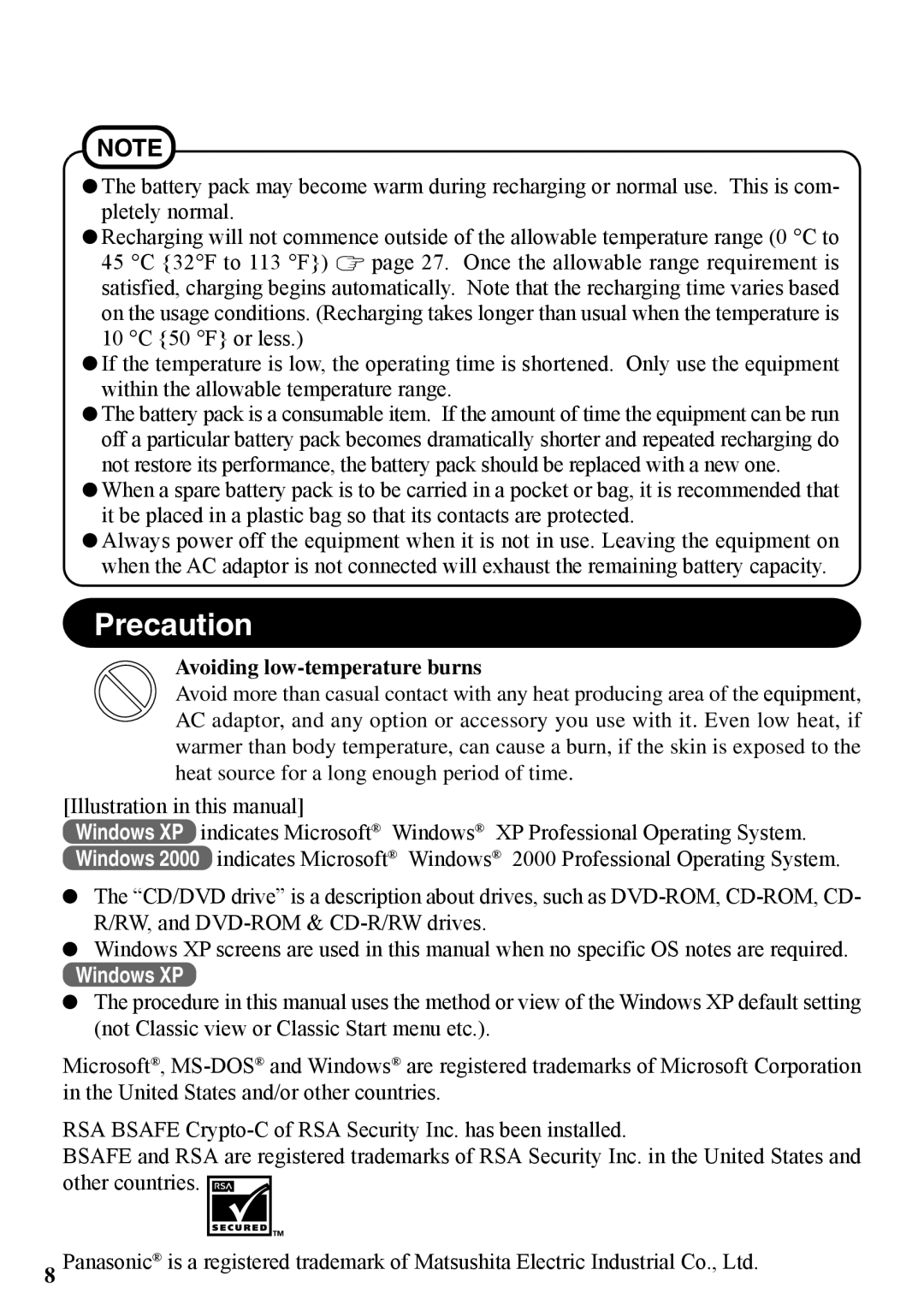 Panasonic CF-VDW07BH specifications Precaution, Avoiding low-temperature burns 