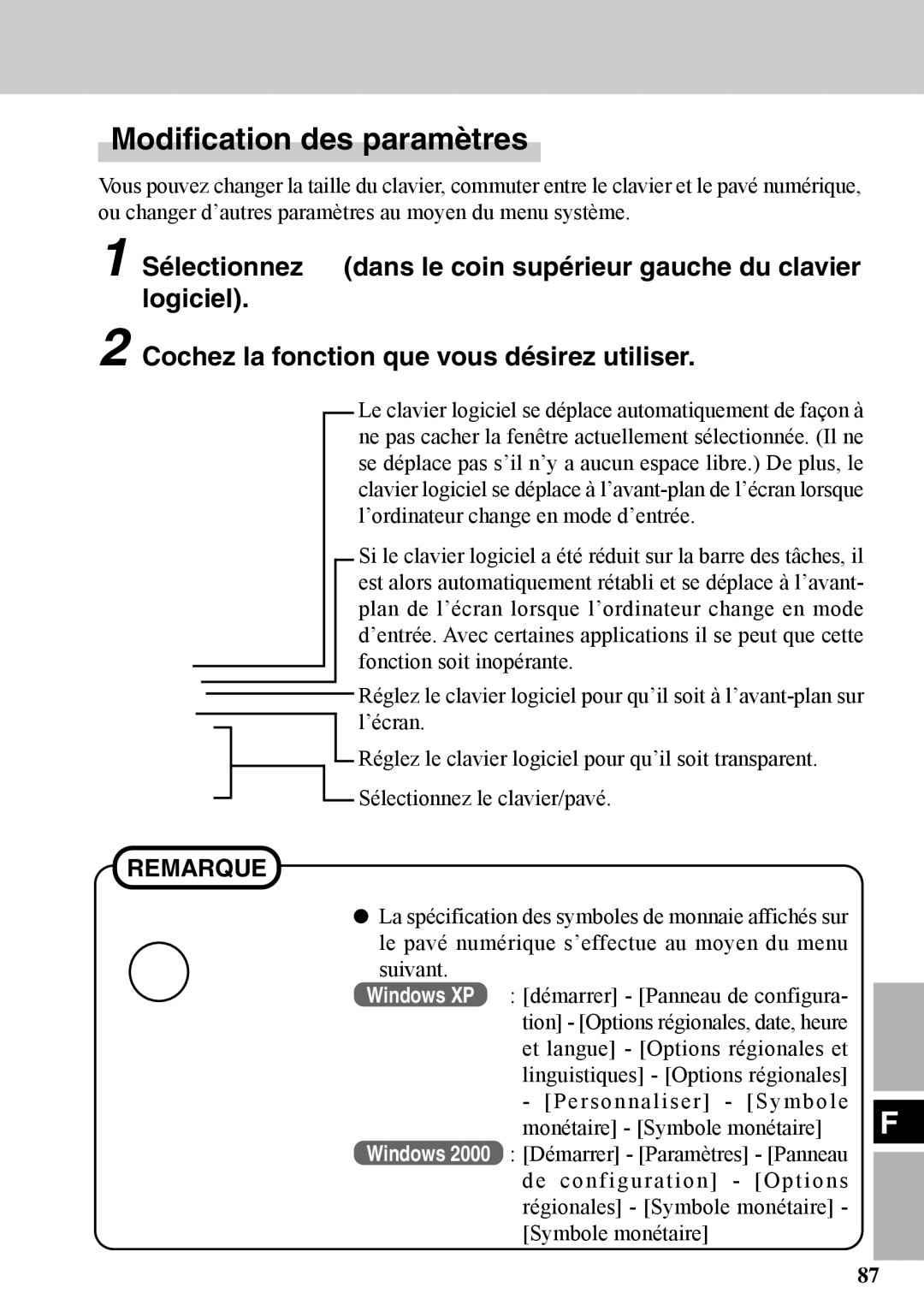 Panasonic CF-VDW07BH specifications Modification des paramètres 