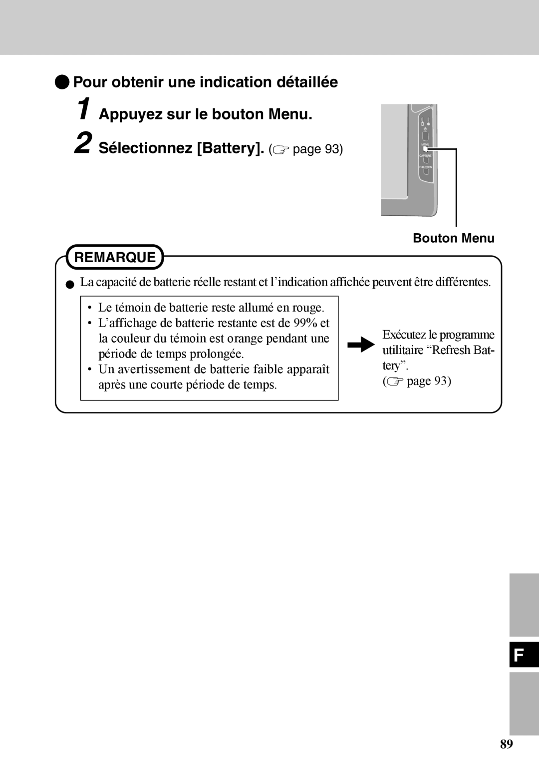 Panasonic CF-VDW07BH specifications Bouton Menu 