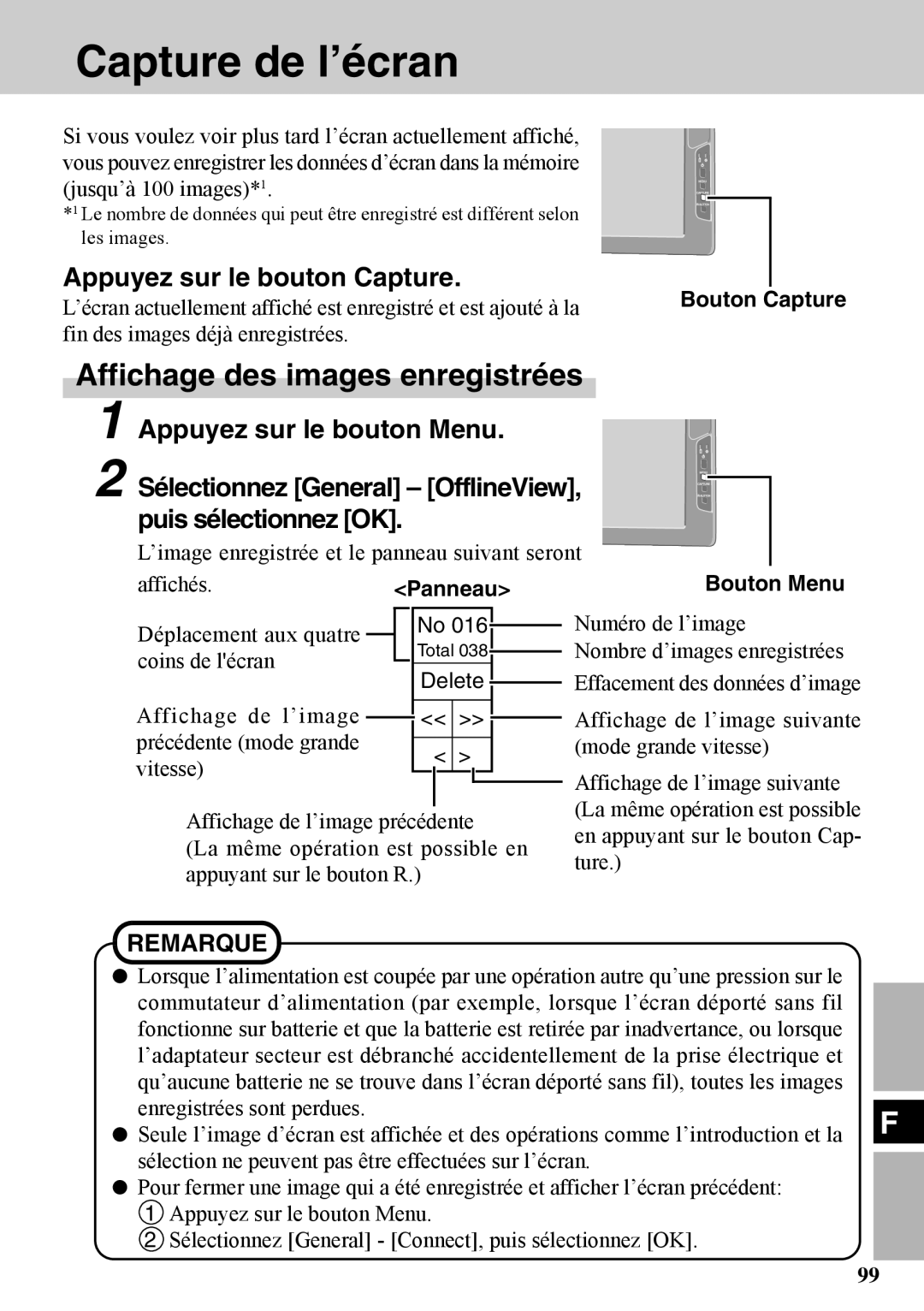 Panasonic CF-VDW07BH Capture de l’écran, Affichage des images enregistrées, Appuyez sur le bouton Capture, Bouton Capture 