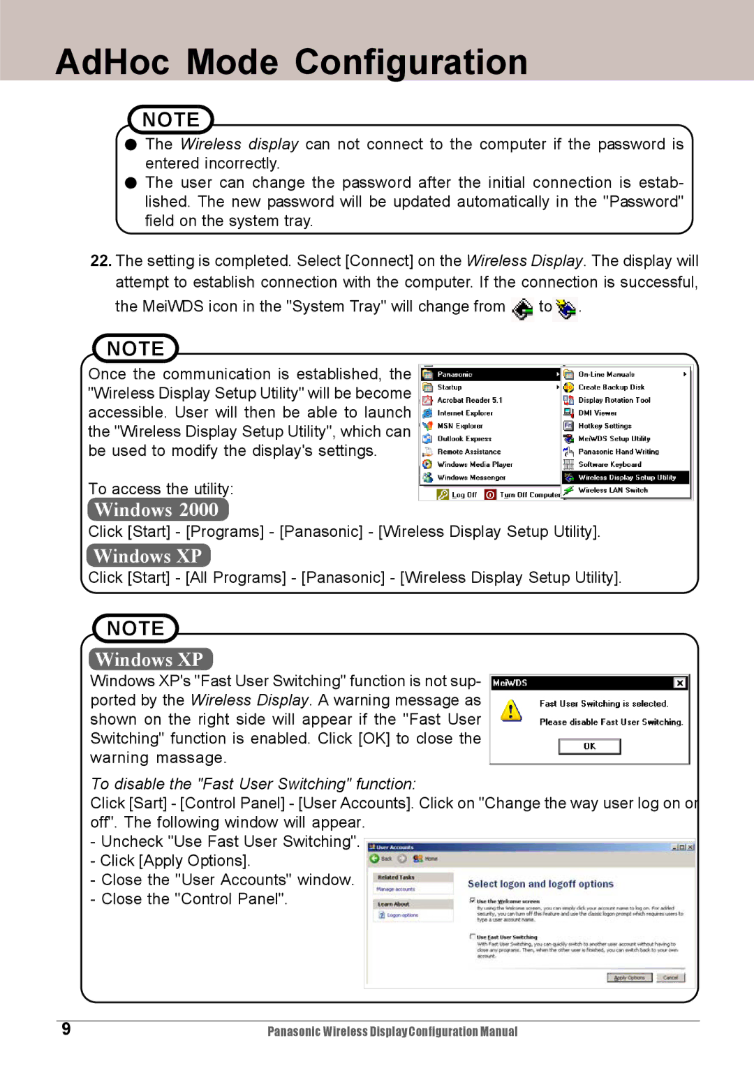 Panasonic CF-VDW07HM, CF-VDW07M configurationmanual To disable the Fast User Switching function 