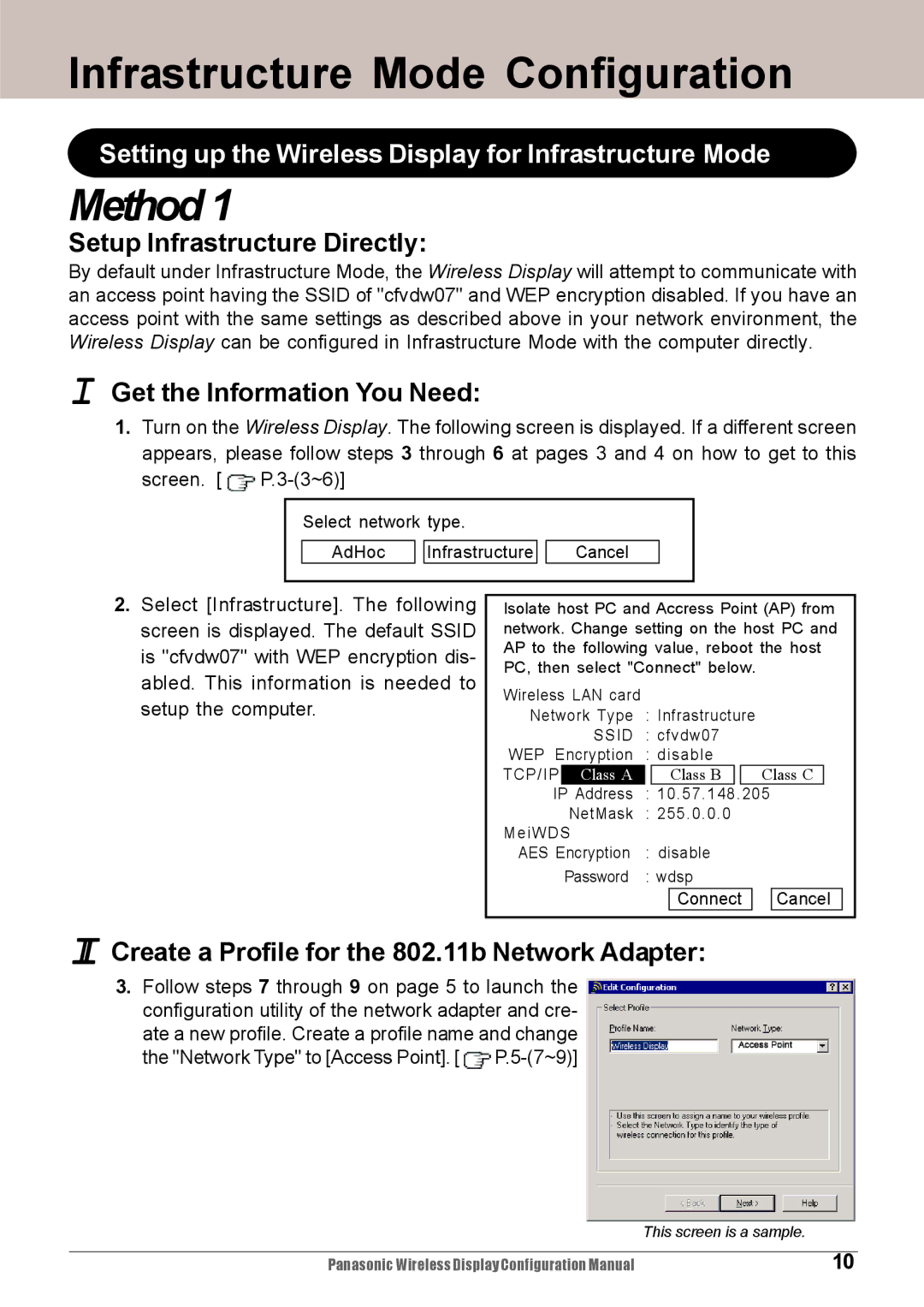 Panasonic CF-VDW07M, CF-VDW07HM configurationmanual Infrastructure Mode Configuration, Setup Infrastructure Directly 