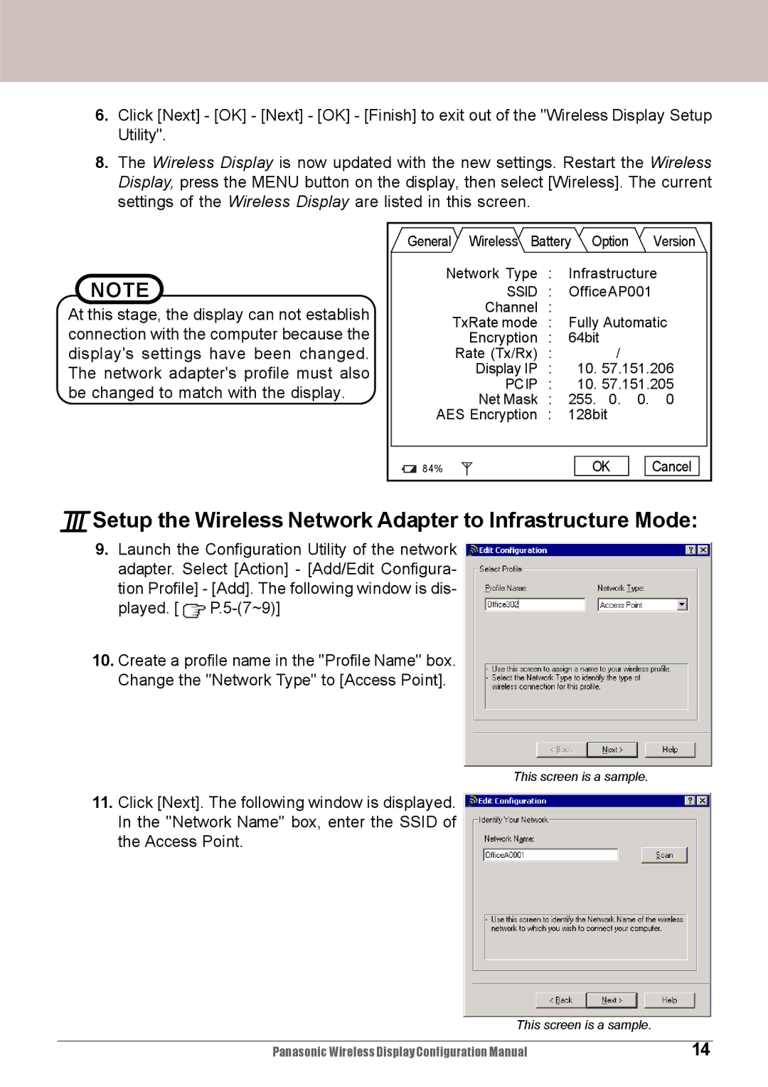 Panasonic CF-VDW07M, CF-VDW07HM configurationmanual ISetup the Wireless Network Adapter to Infrastructure Mode 