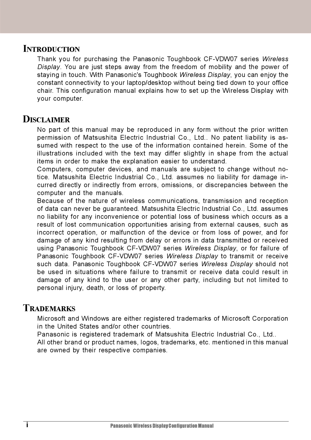 Panasonic CF-VDW07HM, CF-VDW07M configurationmanual Introduction 