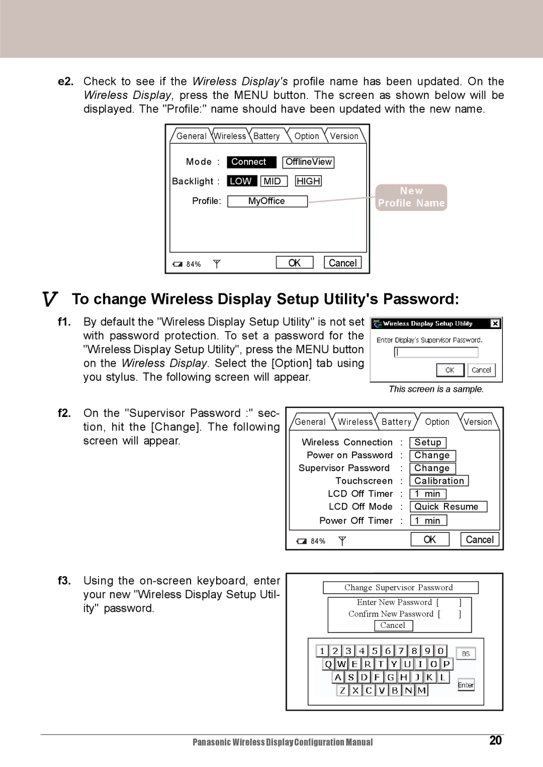 Panasonic CF-VDW07M, CF-VDW07HM configurationmanual To change Wireless Display Setup Utilitys Password 