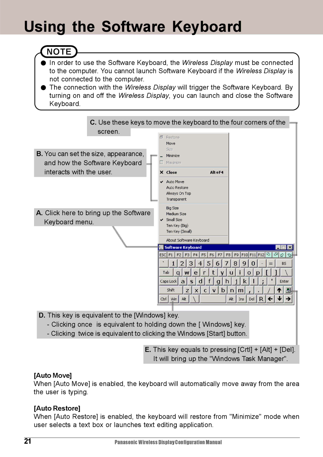 Panasonic CF-VDW07HM, CF-VDW07M configurationmanual Using the Software Keyboard, Auto Move 