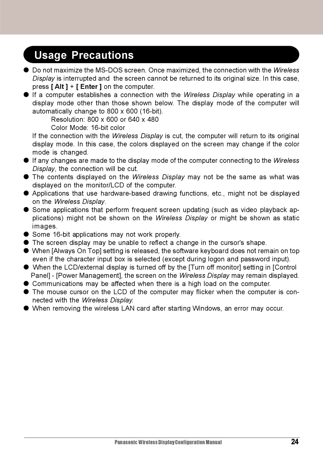 Panasonic CF-VDW07M, CF-VDW07HM configurationmanual Usage Precautions 