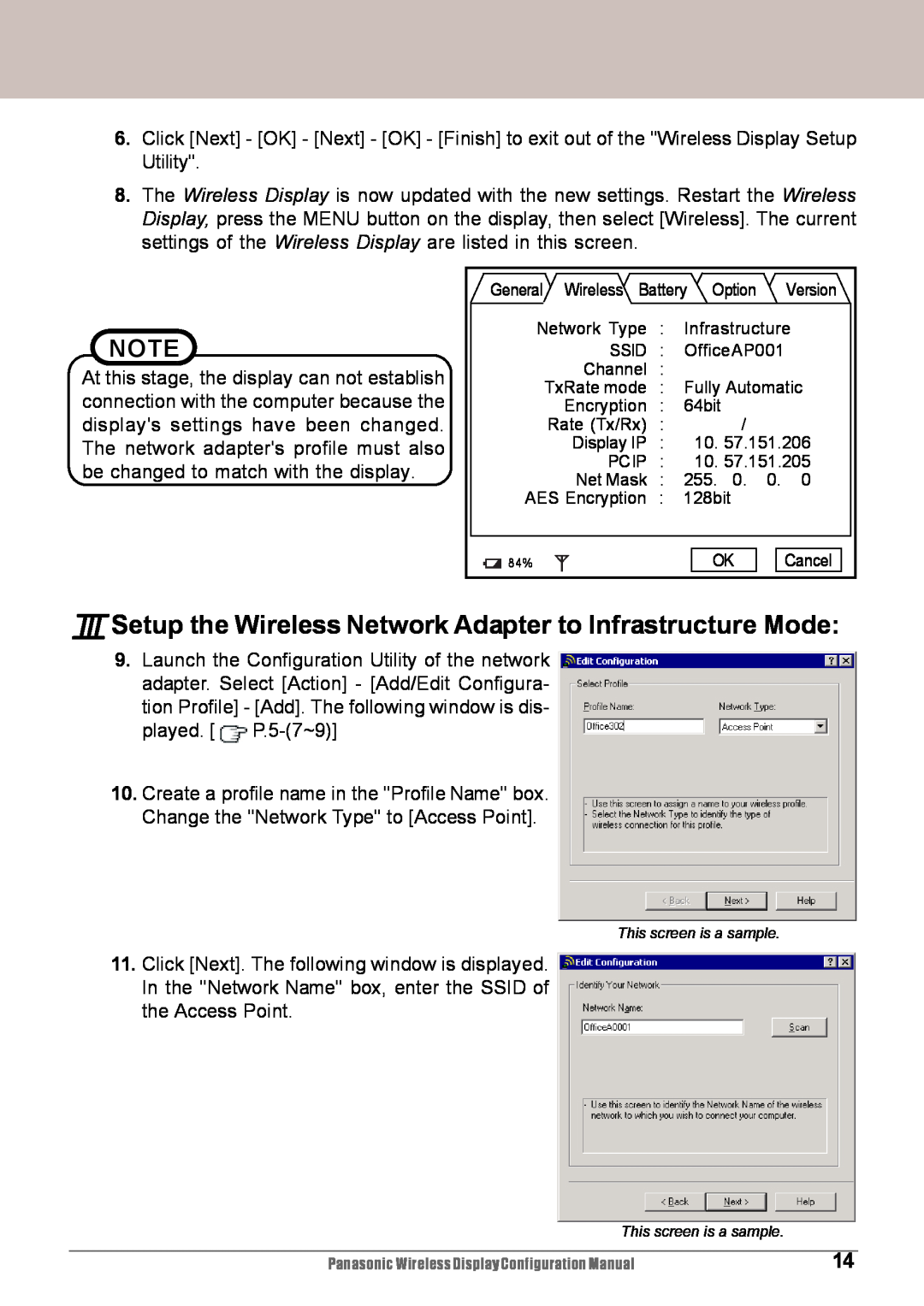 Panasonic CF-VDW07M, CF-VDW07HM configurationmanual ISetup the Wireless Network Adapter to Infrastructure Mode 