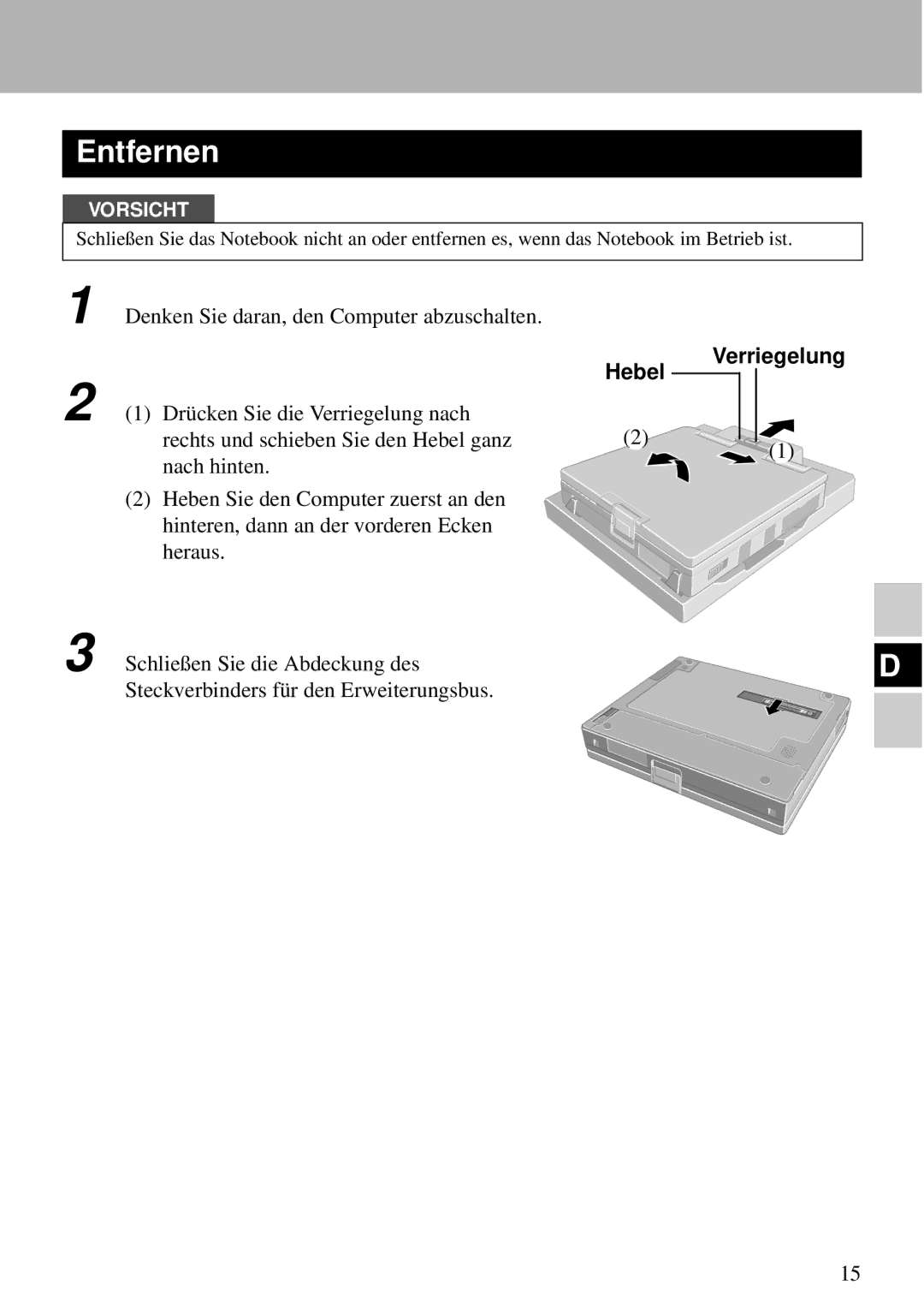 Panasonic CF-VEB343 specifications Entfernen 