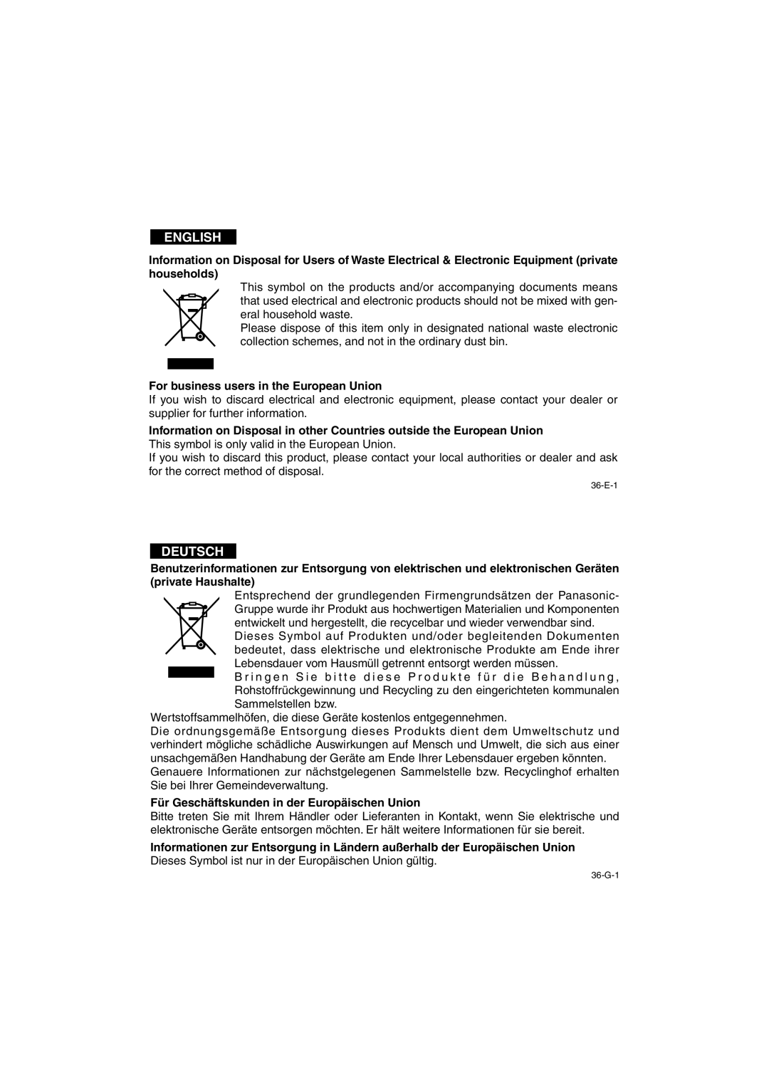 Panasonic CF-VEBU05BU manual For business users in the European Union, Für Geschäftskunden in der Europäischen Union 