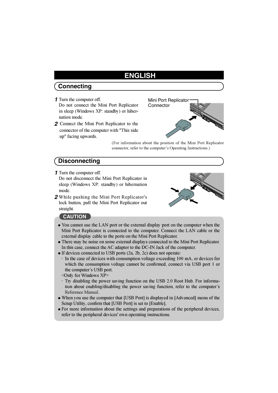 Panasonic CF-VEBU05BU manual Connecting, Disconnecting 