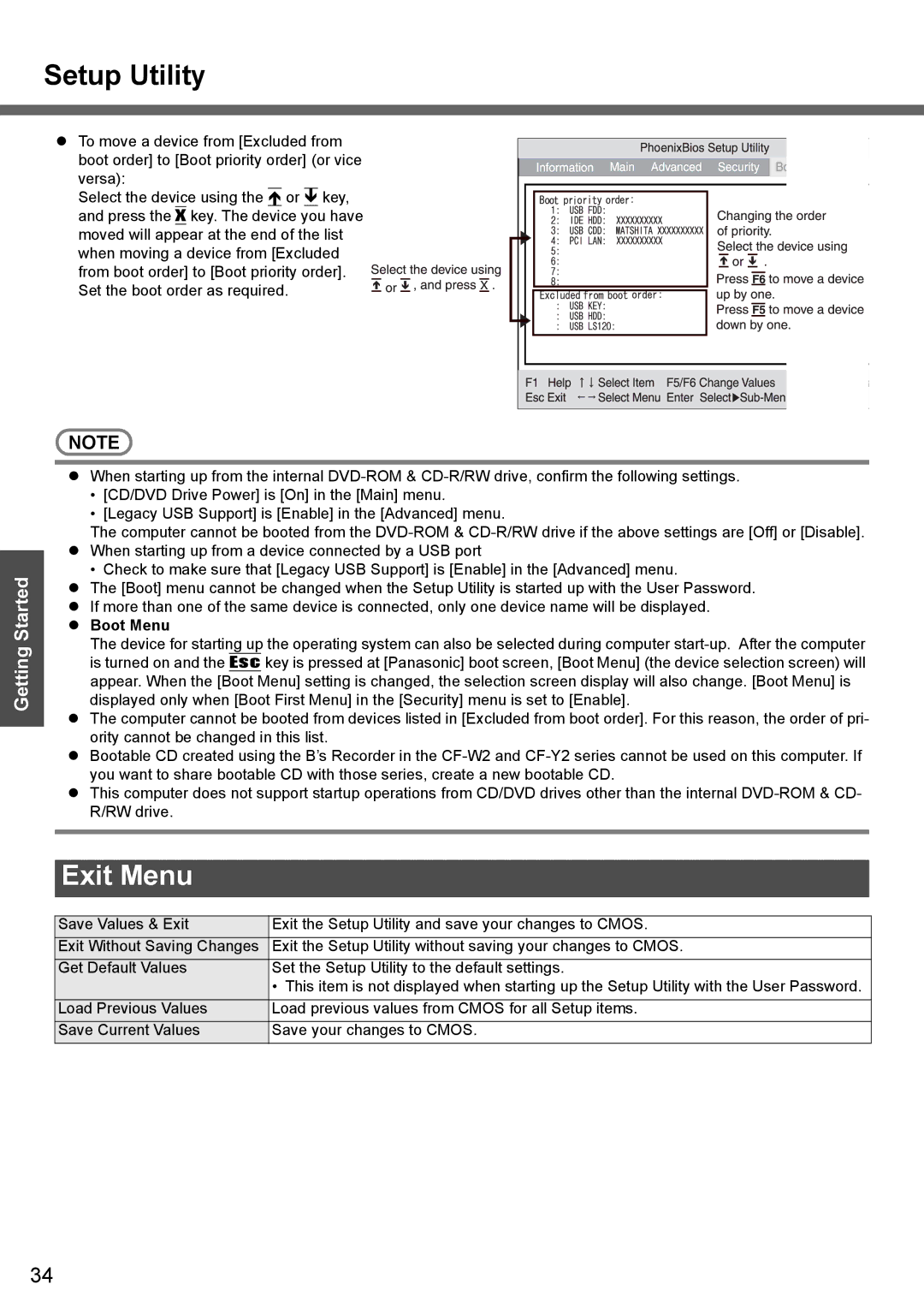 Panasonic CF-W4 Series manual Exit Menu, Boot Menu 