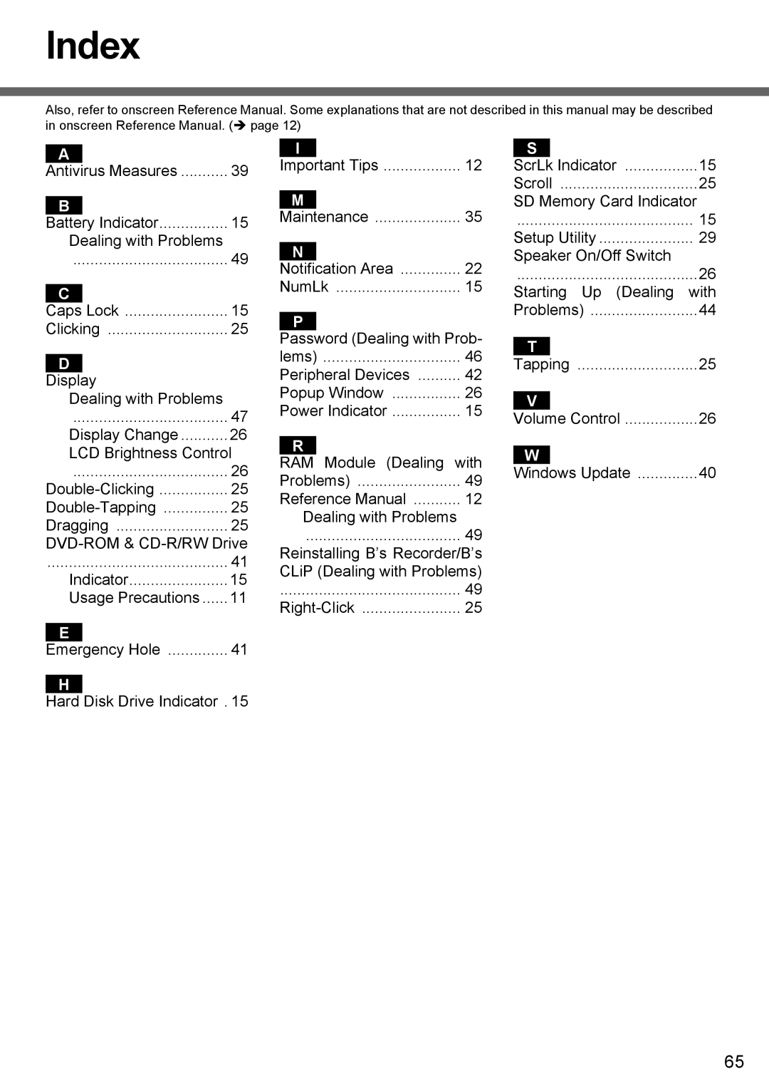 Panasonic CF-W4 Series manual Index 