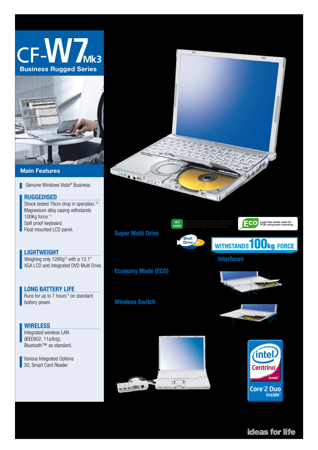 Panasonic CF-W7Mk3 manual Lightweight Business Rugged Mobile Notebook, Panasonic recommends Windows Vista Business, Shell 
