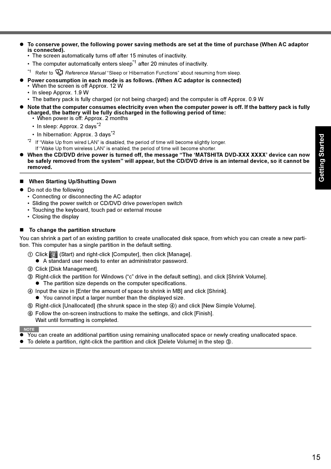 Panasonic CF-Y7 series Appendix Troubleshooting Useful Information Getting Started, To change the partition structure 