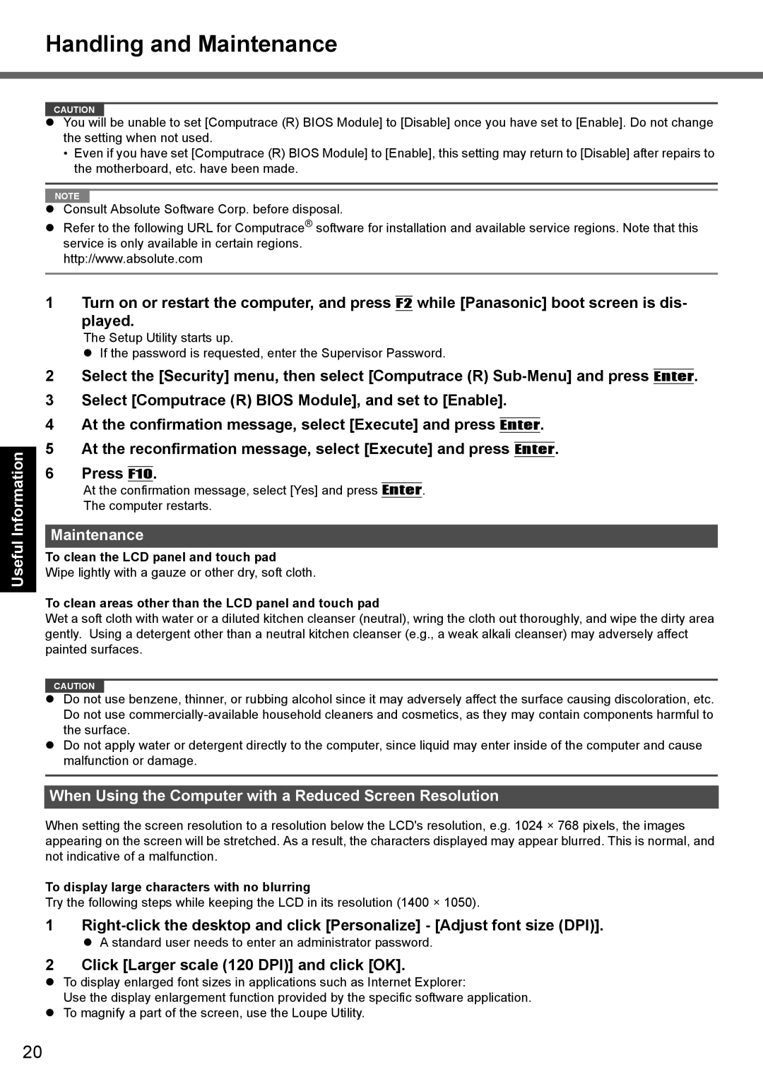 Panasonic CF-Y7 series appendix Handling and Maintenance, Click Larger scale 120 DPI and click OK 