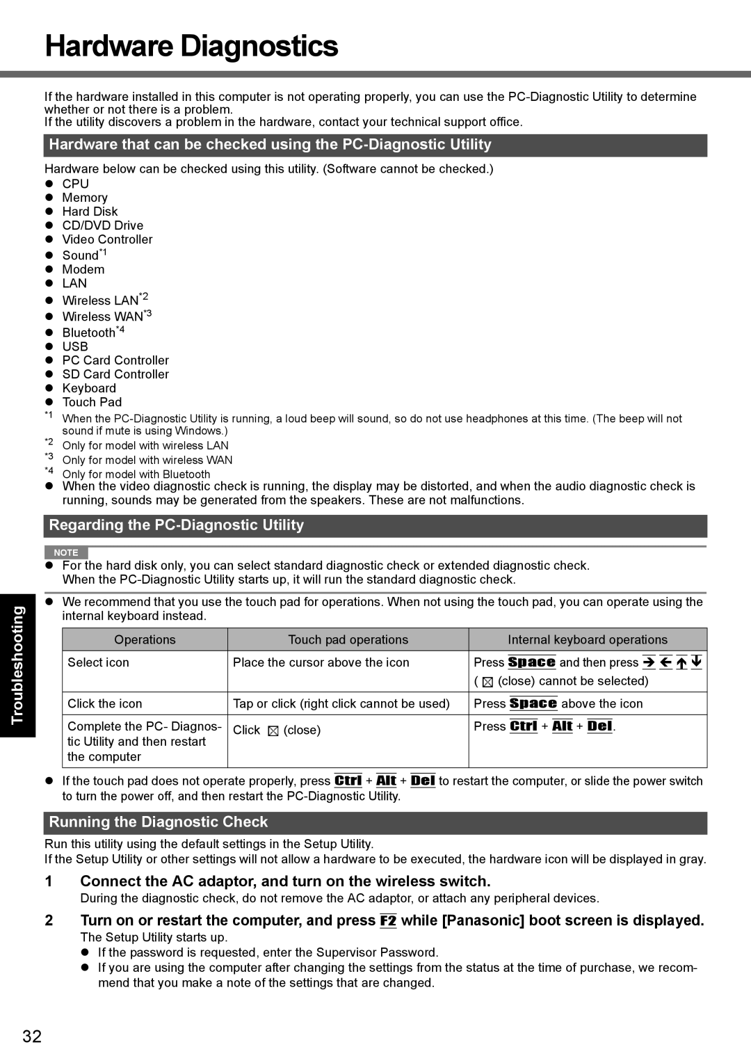 Panasonic CF-Y7 series appendix Hardware Diagnostics, Regarding the PC-Diagnostic Utility, Running the Diagnostic Check 