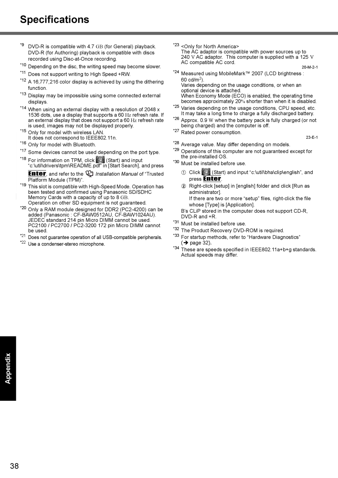 Panasonic CF-Y7 series appendix Specifications 