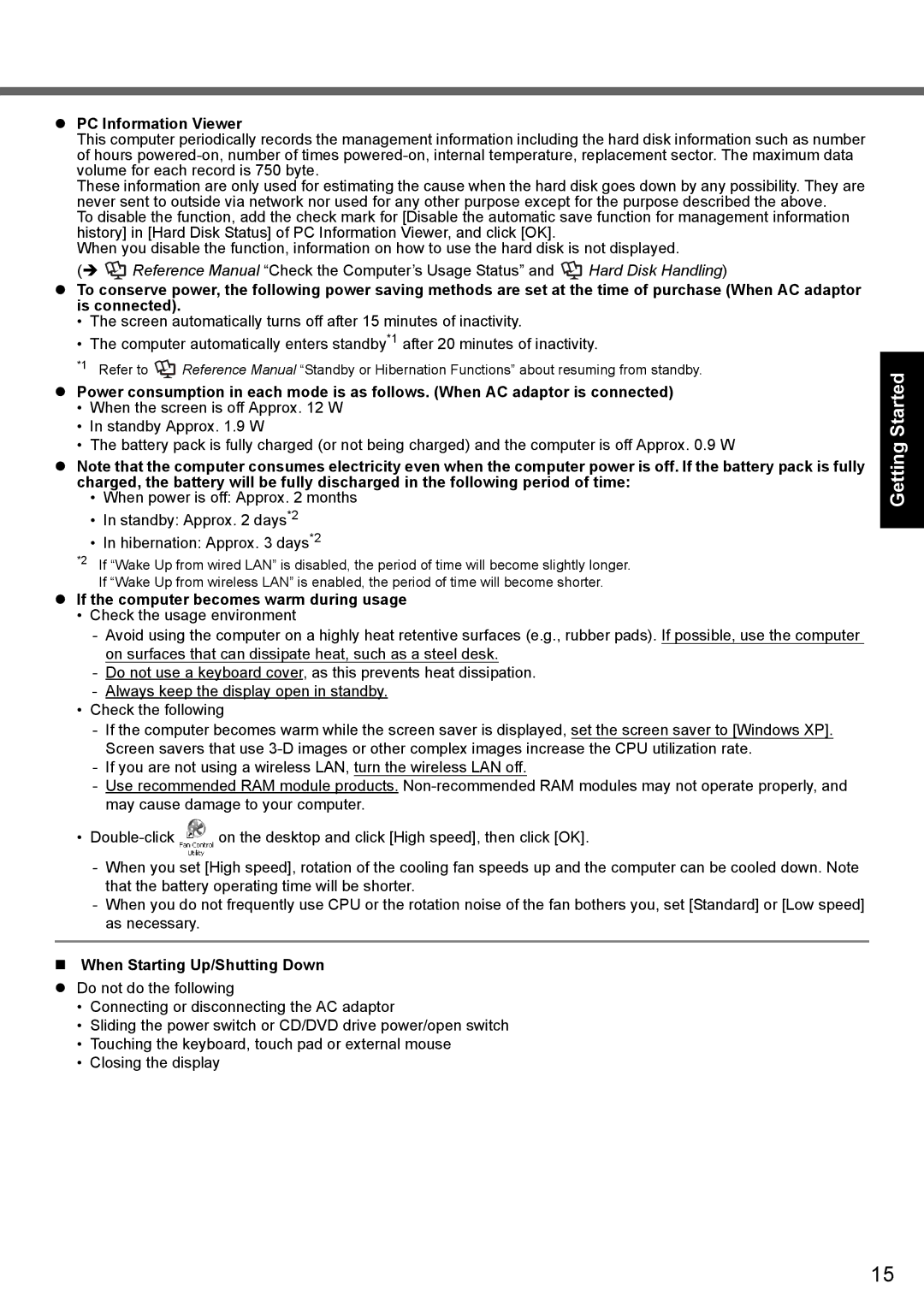 Panasonic CF-Y7 Troubleshooting Useful Information Getting Started, PC Information Viewer, When Starting Up/Shutting Down 