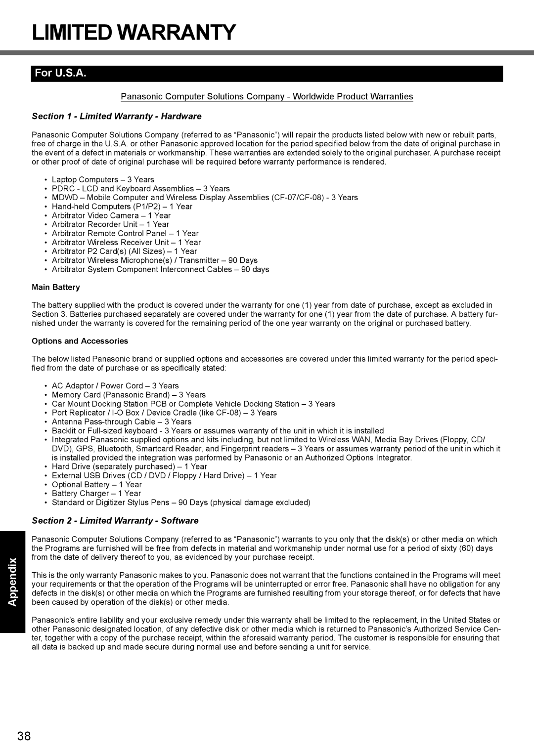 Panasonic CF-Y7 manual Limited Warranty 