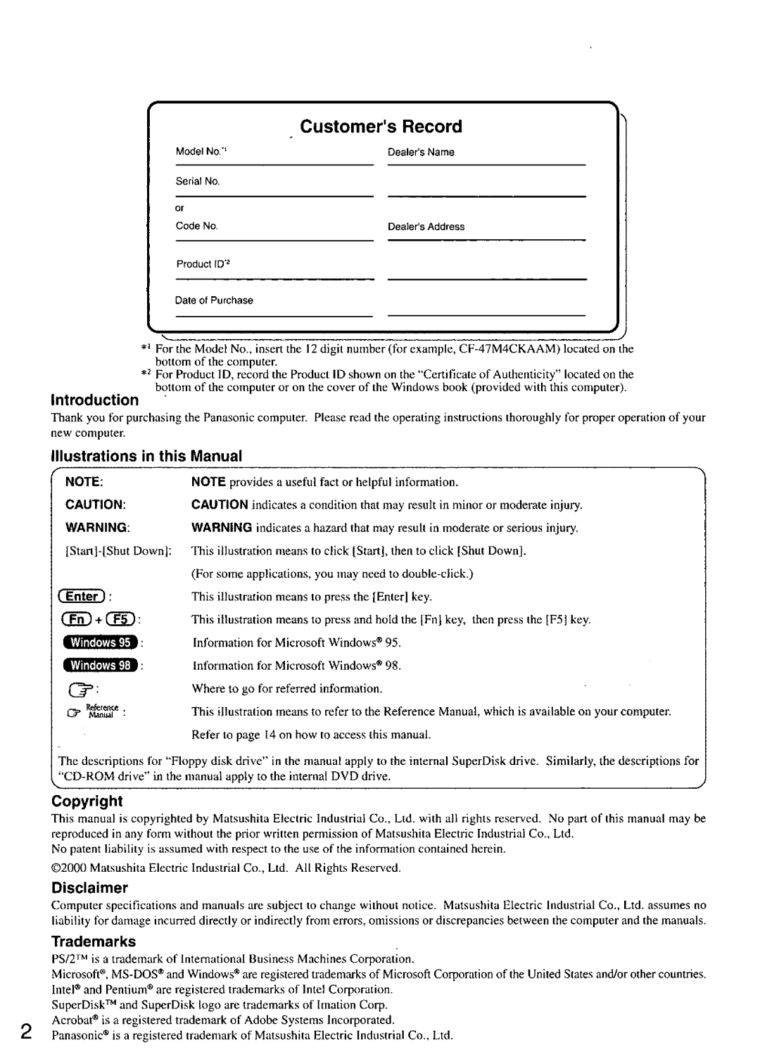 Panasonic CF47 manual 