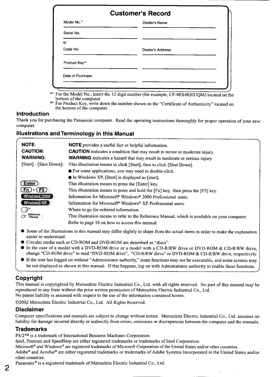 Panasonic CF48 manual 