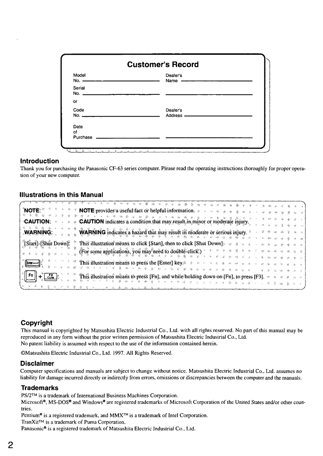 Panasonic CF63 manual 