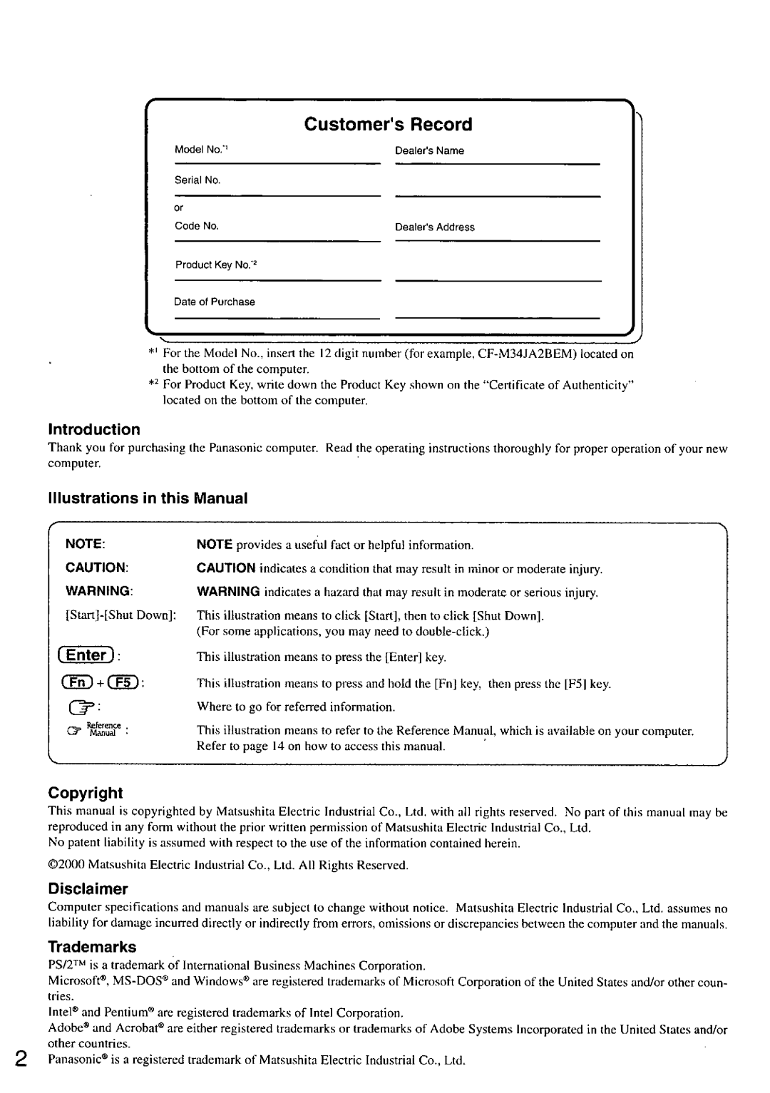 Panasonic CFM34 manual 