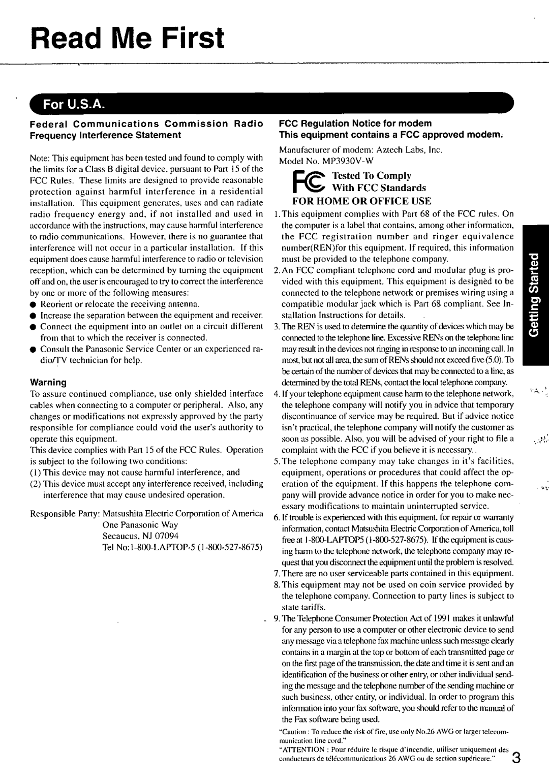 Panasonic CFM34 manual 