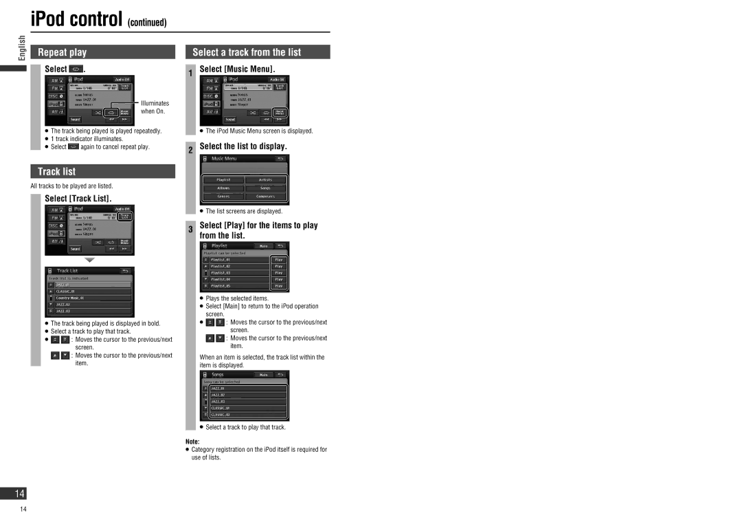 Panasonic CN-NVD905U operating instructions Repeat play, Select a track from the list, Track list 